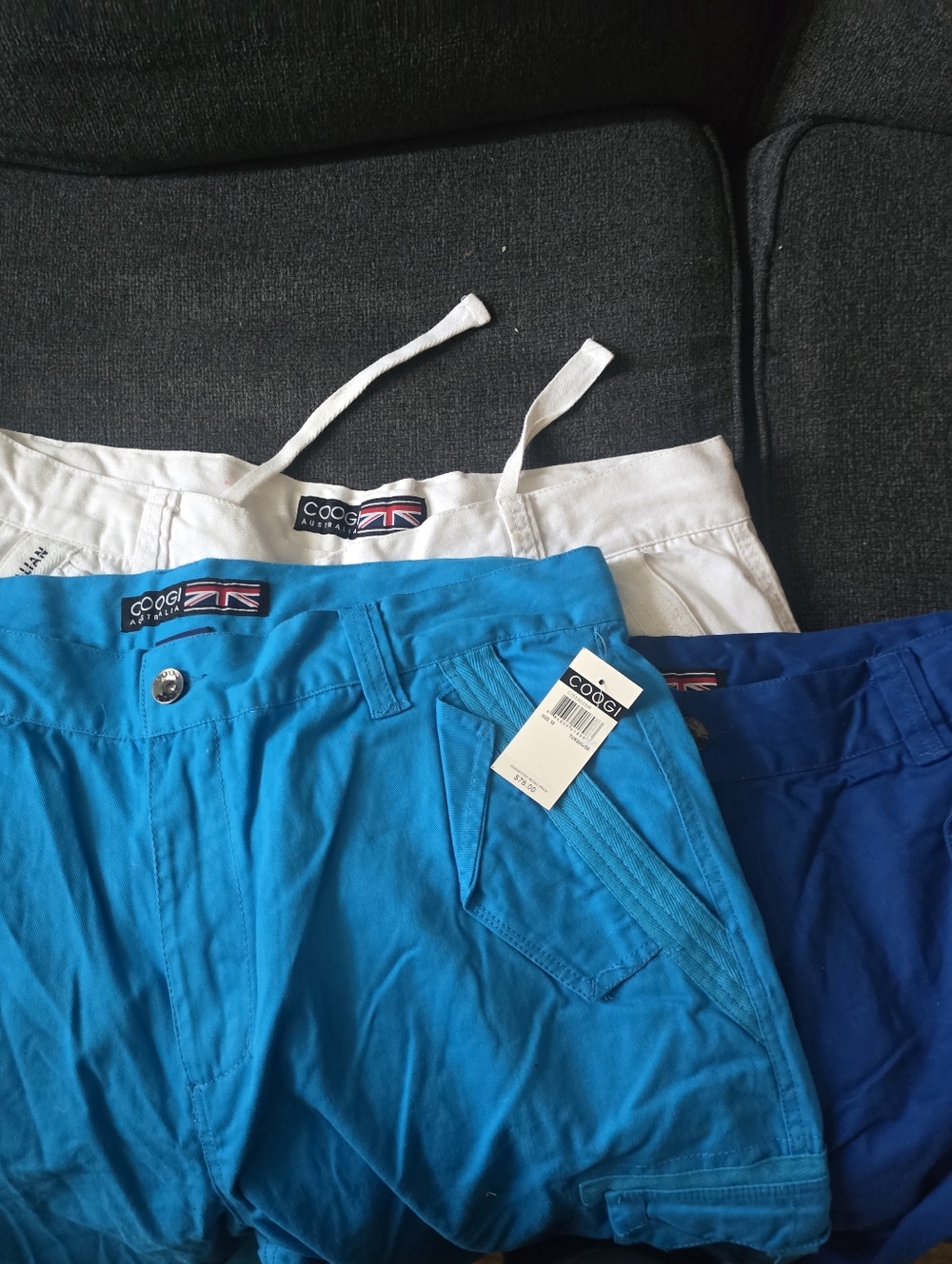 COOGI Men's Bright Teal, Royal, & White Cargo 3 Shorts Set Bundle